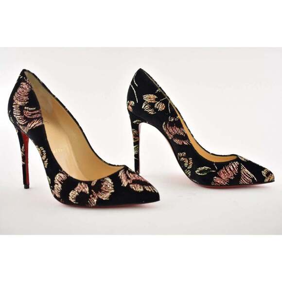 Christian Louboutin Pigalle Follies 100 Black Velvet Red Glitter Heel Pump 38.5 - Picture 4 of 12